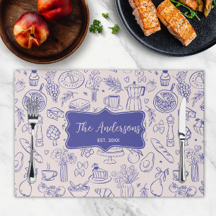 Personalized Name Hand Drawn Food Paper Placemat