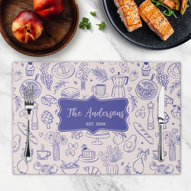 Personalized Name Hand Drawn Food Paper Placemat (In situ)
