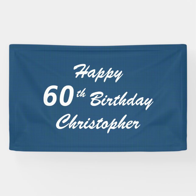 Personalized Name Happy 60th Birthday Blue Plaid Banner (Horizontal)