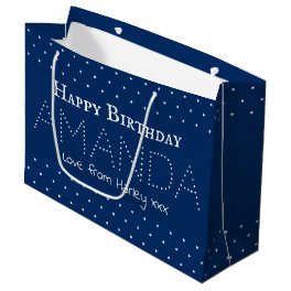 Personalized Name Happy Birthday Customizable Blue Large Gift Bag