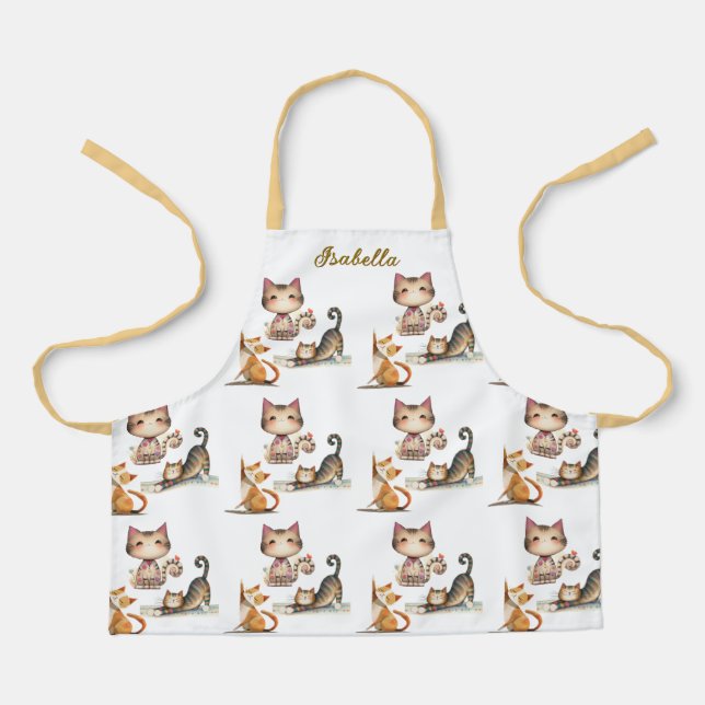 Personalized Name Happy Cats Young Lady Apron (Front)