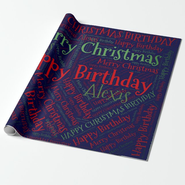 Personalized Name Happy Christmas Birthday Funny W Wrapping Paper (Unrolled)
