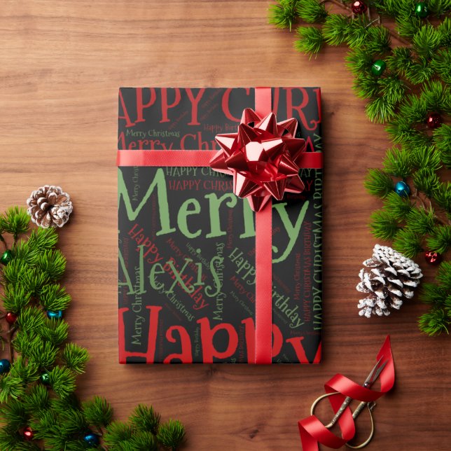 Personalized Name Happy Christmas Birthday Funny Wrapping Paper (Holiday Gift)