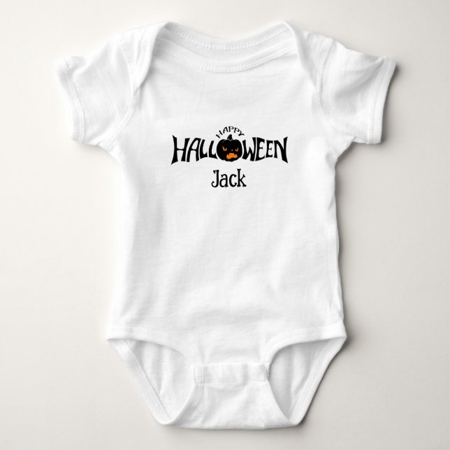 Personalized name happy Halloween  Baby Bodysuit (Front)