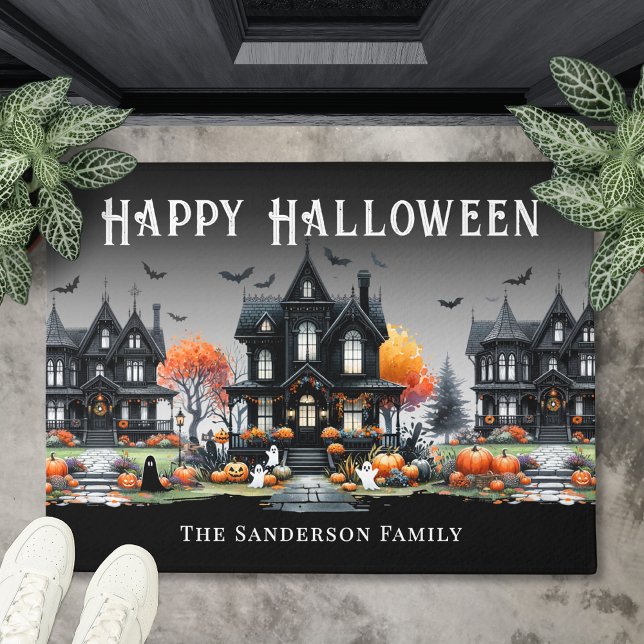 Personalized Name Happy Halloween Doormat (Personalized Name Happy Halloween Doormat)