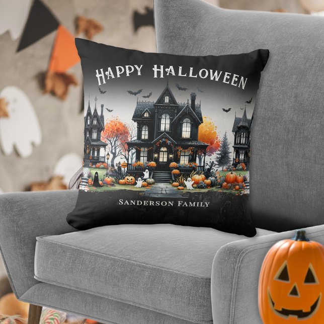 Personalized Name Happy Halloween Throw Pillow (Personalized Name Happy Halloween Throw Pillow)