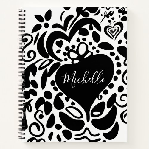Personalized Name Heart Leaves Flowers Pattern Notebook