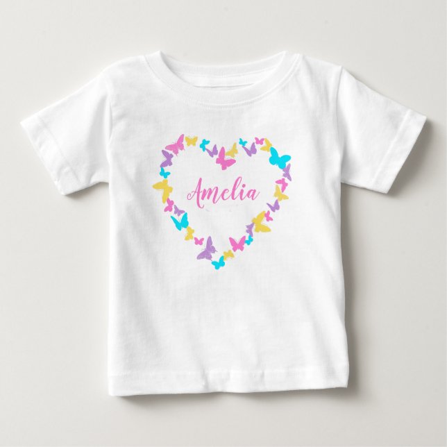 Personalized Name Heart of Butterflies  Baby T-Shirt (Front)