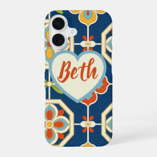 Personalized Name Heart Retro Art Deco Colorful iPhone 16 Case