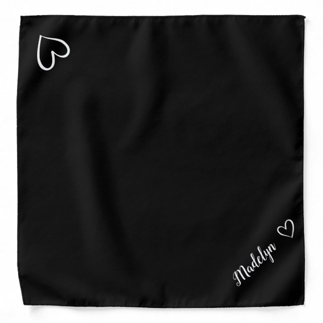 Personalized Name Heart Shape Minimalist Black Bandana (Front)