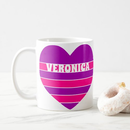 Personalized Name Heart Vibrant Pink Stripes Cute Coffee Mug