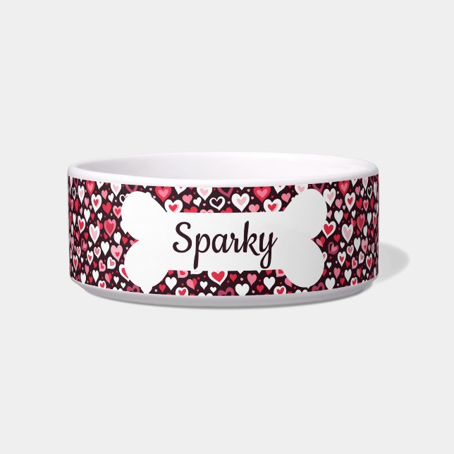 Personalized Name Hearts Pet Bowl (Front)