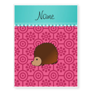 Personalized name hedgehog pink retro flowers temporary tattoos