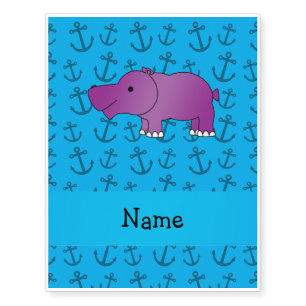 Personalized name hippo blue anchors pattern temporary tattoos