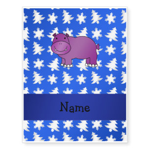 Personalized name hippo blue snowflakes trees temporary tattoos