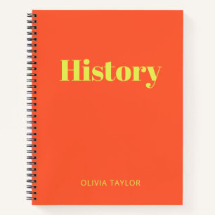 Personalized Name History Class Orange Yellow Notebook