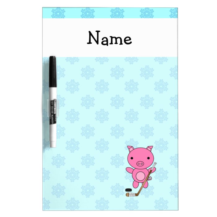 Personalized name hockey pig blue snowflakes Dry Erase whiteboards