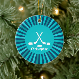 Personalized Name Hockey Player Coach Sport Blue Ceramic Ornament