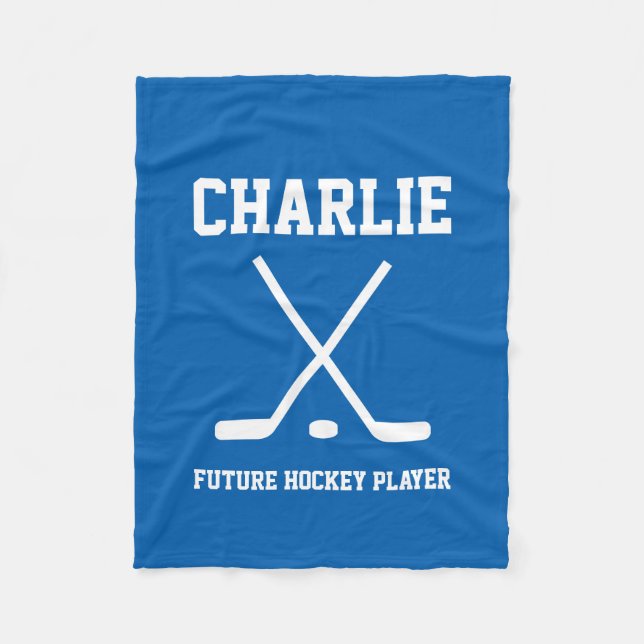 Personalized name hockey player fleece blanket (Front)