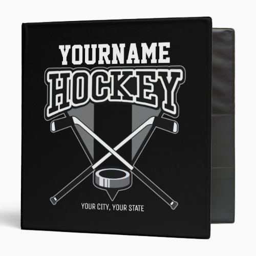 Personalized NAME Hockey Player Stick Puck Team 3 Ring Binder