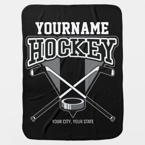 Personalized NAME Hockey Player Stick Puck Team  Baby Blanket