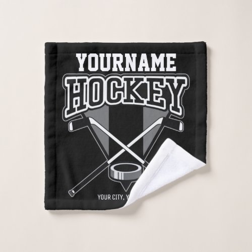 Personalized NAME Hockey Player Stick Puck Team  Bath Towel Set