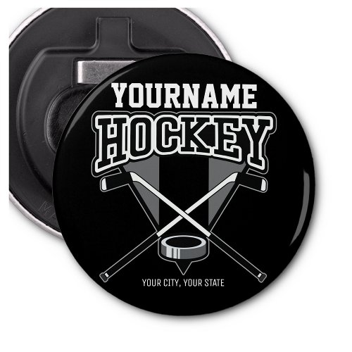 Personalized NAME Hockey Player Stick Puck Team Bottle Opener