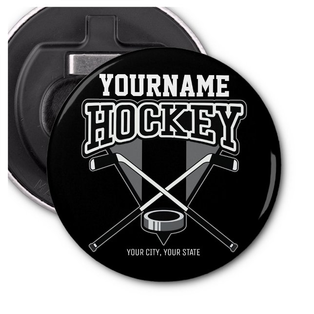 Personalized NAME Hockey Player Stick Puck Team Bottle Opener (Creator Uploaded)