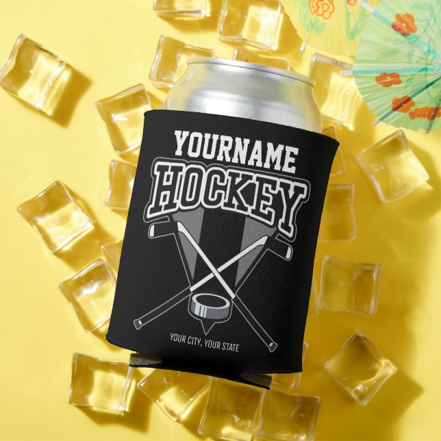 Personalized NAME Hockey Player Stick Puck Team  Can Cooler (In Situ Summer)