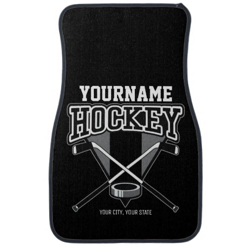 Personalized NAME Hockey Player Stick Puck Team Car Floor Mat