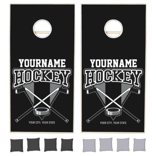 Personalized NAME Hockey Player Stick Puck Team  Cornhole Set
