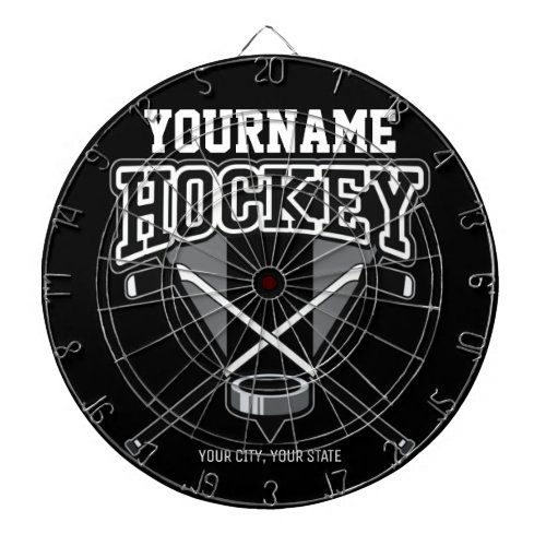 Personalized NAME Hockey Player Stick Puck Team   Dart Board