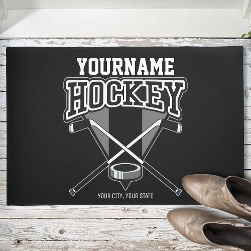 Personalized NAME Hockey Player Stick Puck Team  Doormat