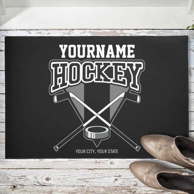 Personalized NAME Hockey Player Stick Puck Team  Doormat (Creator Uploaded)