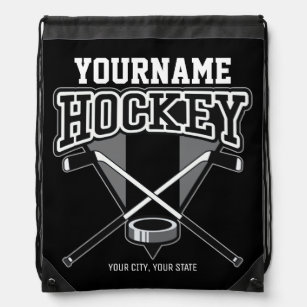 Personalized NAME Hockey Player Stick Puck Team   Drawstring Bag