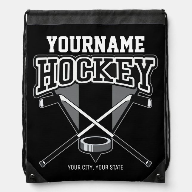 Personalized NAME Hockey Player Stick Puck Team   Drawstring Bag (Front)
