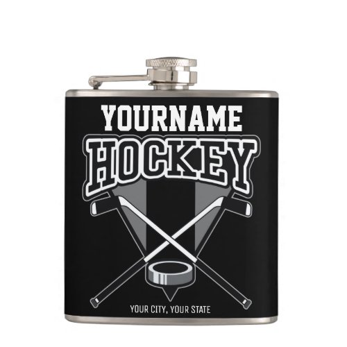 Personalized NAME Hockey Player Stick Puck Team  Flask