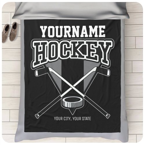 Personalized NAME Hockey Player Stick Puck Team   Fleece Blanket