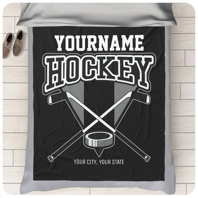 Personalized NAME Hockey Player Stick Puck Team   Fleece Blanket (Creator Uploaded)