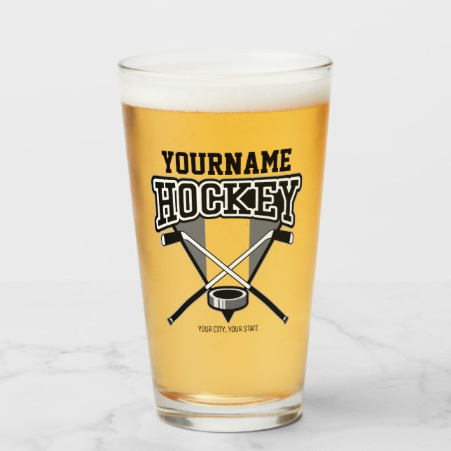 Personalized NAME Hockey Player Stick Puck Team Glass (Front Filled)