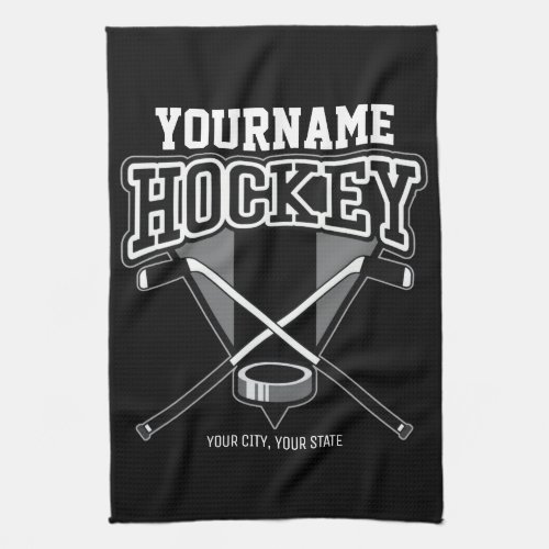 Personalized NAME Hockey Player Stick Puck Team   Kitchen Towel