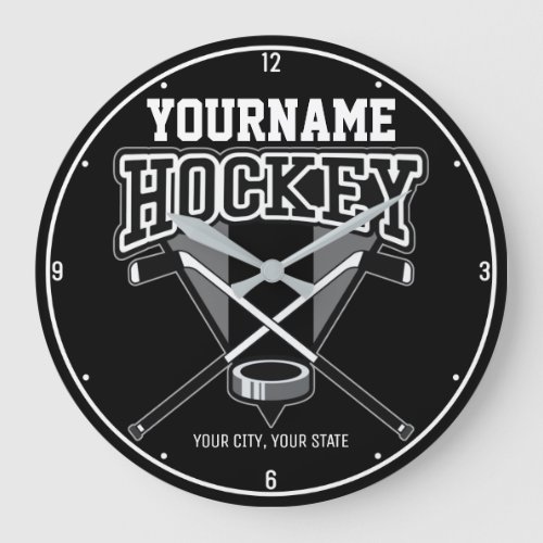Personalized NAME Hockey Player Stick Puck Team Large Clock