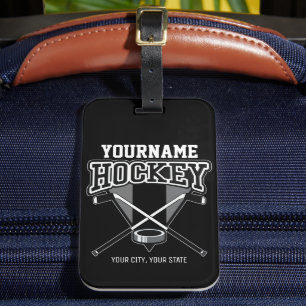 Personalized NAME Hockey Player Stick Puck Team Luggage Tag