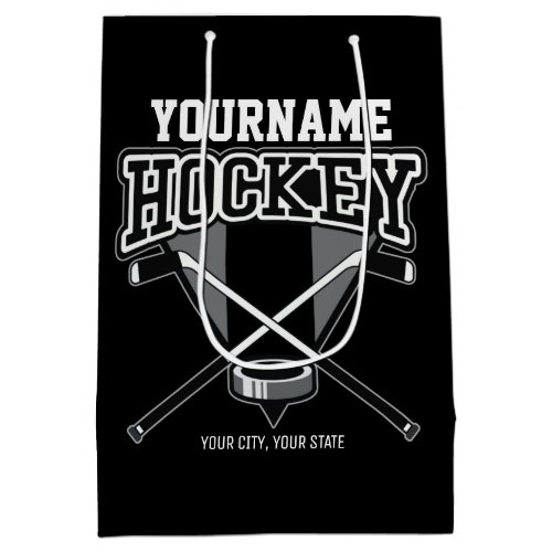 Personalized NAME Hockey Player Stick Puck Team  Medium Gift Bag