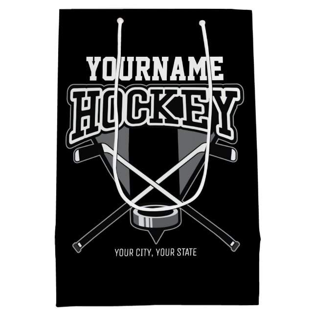Personalized NAME Hockey Player Stick Puck Team  Medium Gift Bag (Back)