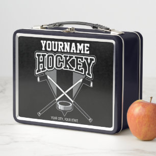 Personalized NAME Hockey Player Stick Puck Team   Metal Lunch Box
