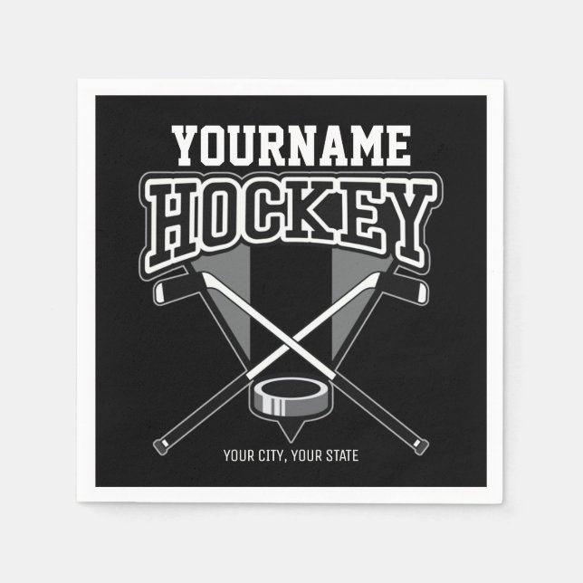 Personalized NAME Hockey Player Stick Puck Team  Napkins (Front)