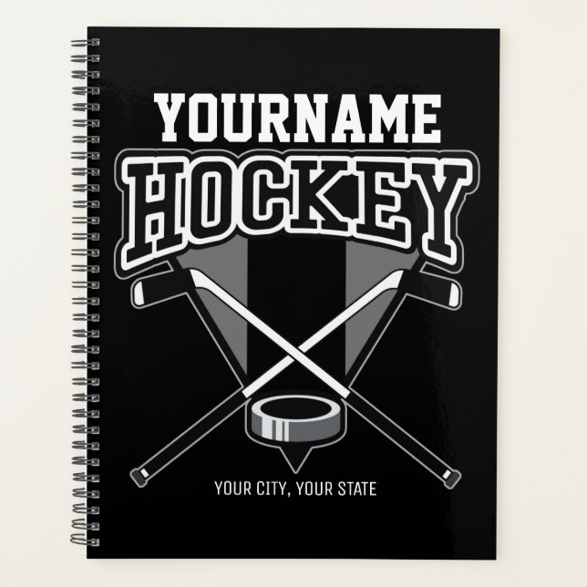 Personalized NAME Hockey Player Stick Puck Team  Planner (Front)
