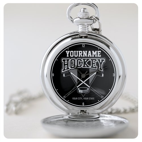 Personalized NAME Hockey Player Stick Puck Team  Pocket Watch