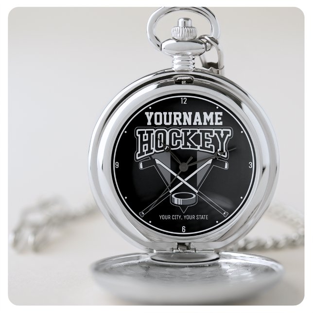 Personalized NAME Hockey Player Stick Puck Team  Pocket Watch (Creator Uploaded)